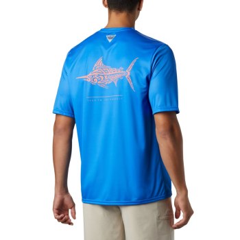 Columbia PFG Terminal Tackle Tribal Fish Short Sleeve, Camiseta Azules Para Hombre | 148690-VAG